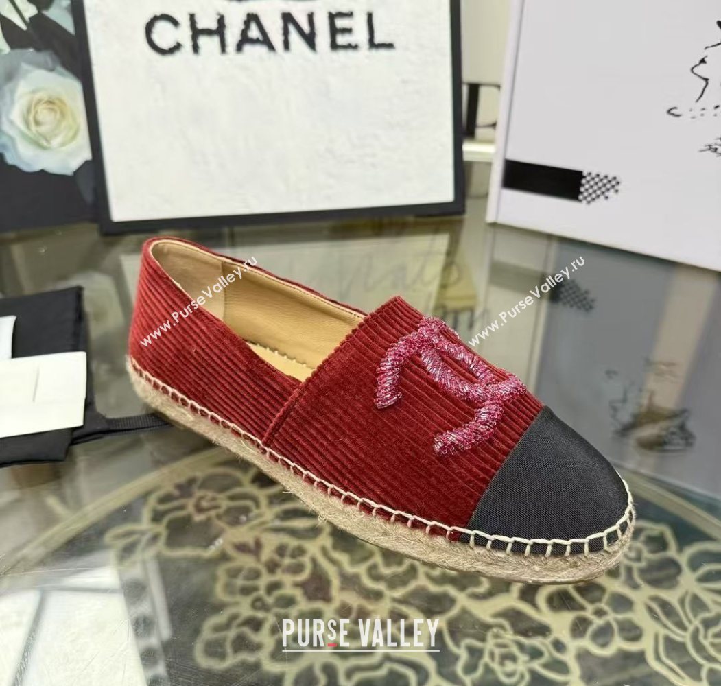 Chanel Corduroy  Grosgrain Flat Espadrilles Red 2025 G46515 (JDF-251031085)