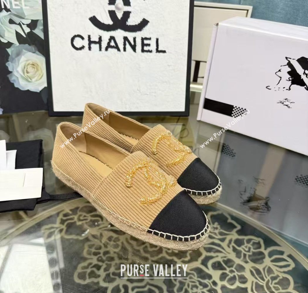 Chanel Corduroy  Grosgrain Flat Espadrilles Beige 2025 G46515 (JDF-251031084)