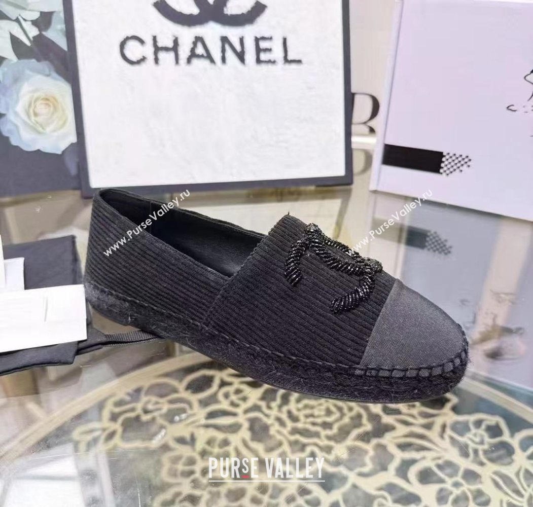 Chanel Corduroy  Grosgrain Flat Espadrilles Black 2025 G46515 (JDF-251031083)