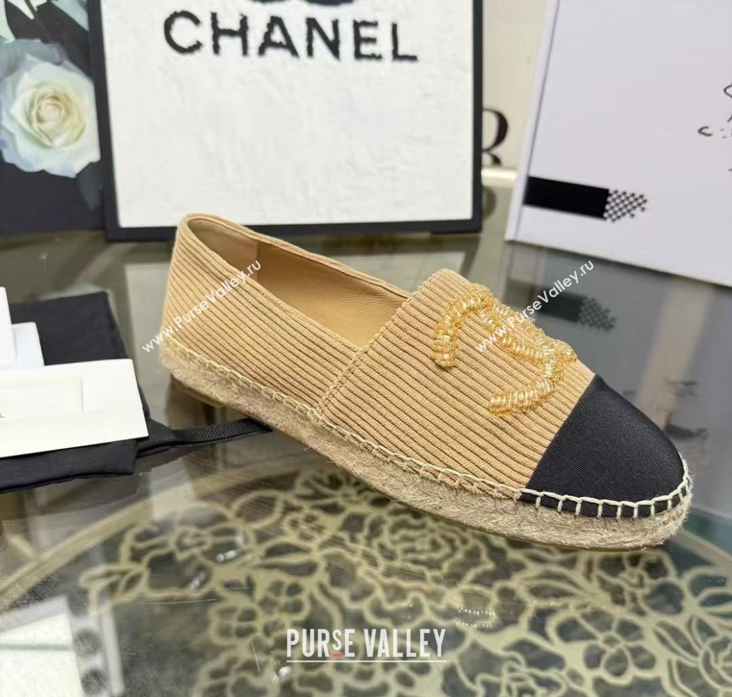Chanel Corduroy  Grosgrain Flat Espadrilles Beige 2025 G46515 (JDF-251031084)