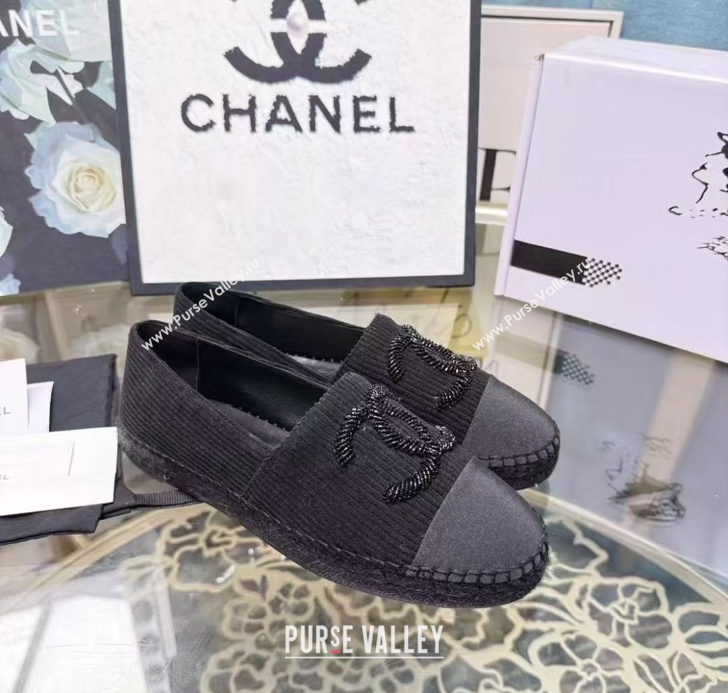 Chanel Corduroy  Grosgrain Flat Espadrilles Black 2025 G46515 (JDF-251031083)