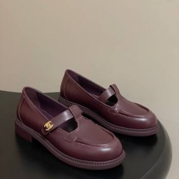 Chanel Calfskin Leather T Loafers Burgundy 2025 G46799 (MD-251031135)