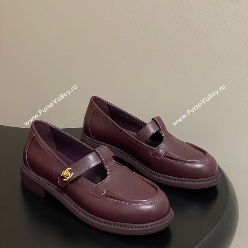 Chanel Calfskin Leather T Loafers Burgundy 2025 G46799 (MD-251031135)