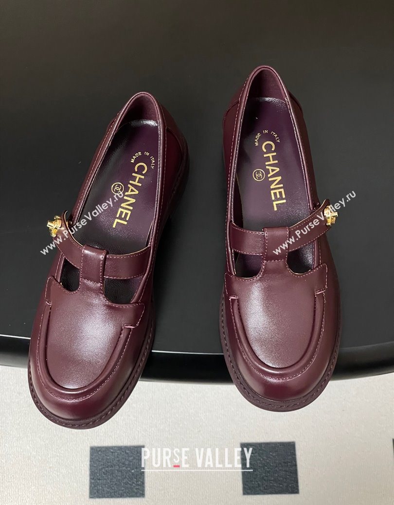 Chanel Calfskin Leather T Loafers Burgundy 2025 G46799 (MD-251031135)