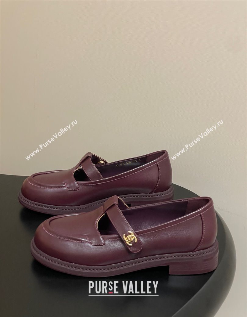 Chanel Calfskin Leather T Loafers Burgundy 2025 G46799 (MD-251031135)