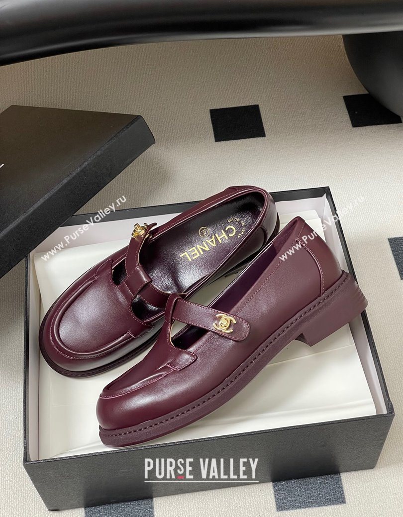 Chanel Calfskin Leather T Loafers Burgundy 2025 G46799 (MD-251031135)
