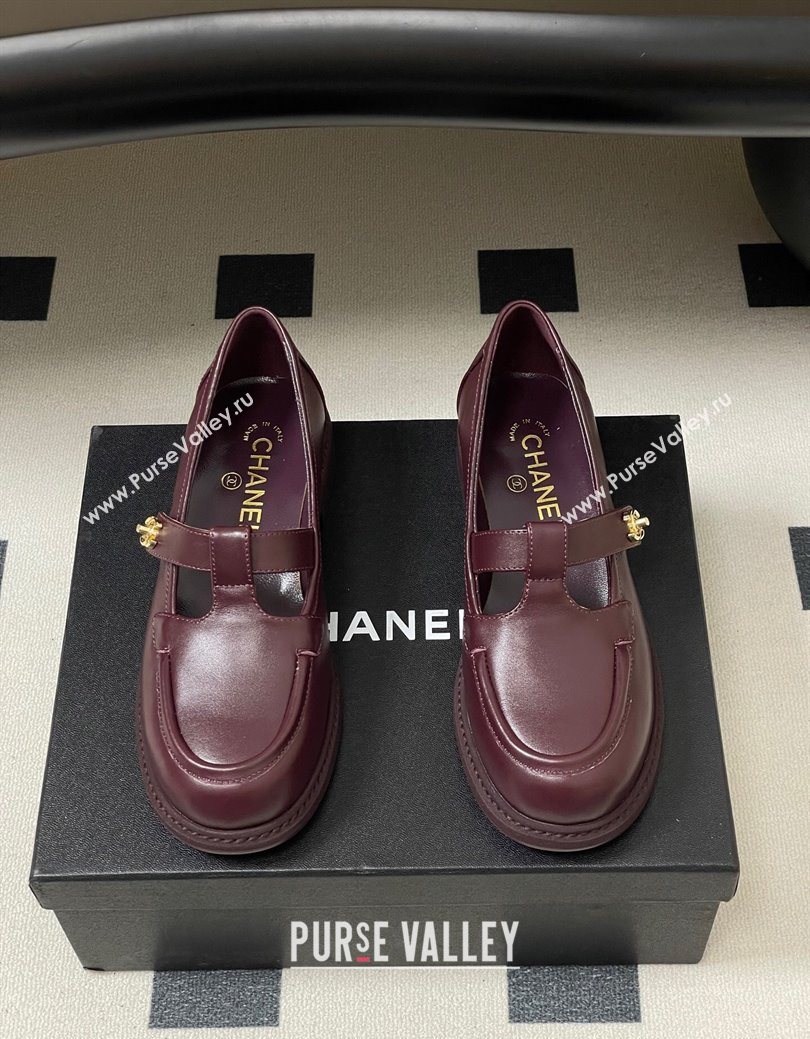 Chanel Calfskin Leather T Loafers Burgundy 2025 G46799 (MD-251031135)