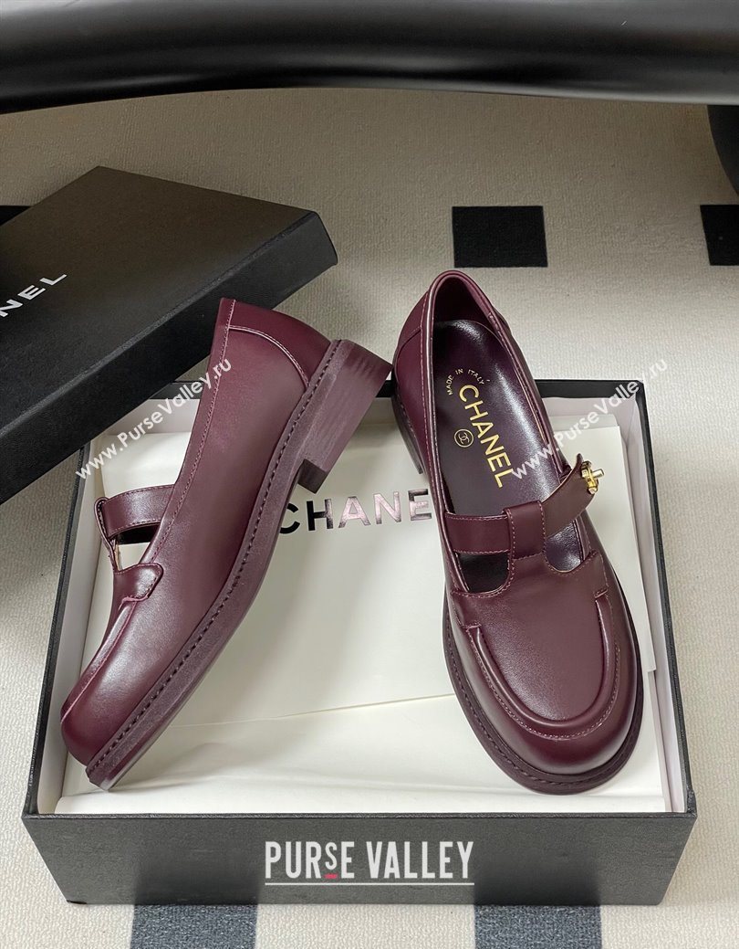 Chanel Calfskin Leather T Loafers Burgundy 2025 G46799 (MD-251031135)