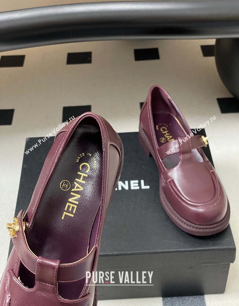 Chanel Calfskin Leather T Loafers Burgundy 2025 G46799 (MD-251031135)