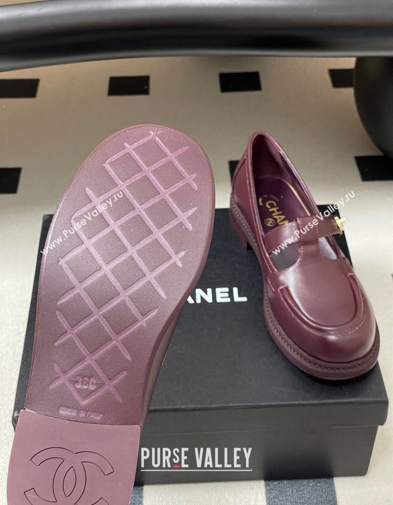 Chanel Calfskin Leather T Loafers Burgundy 2025 G46799 (MD-251031135)