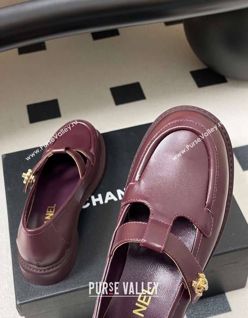 Chanel Calfskin Leather T Loafers Burgundy 2025 G46799 (MD-251031135)