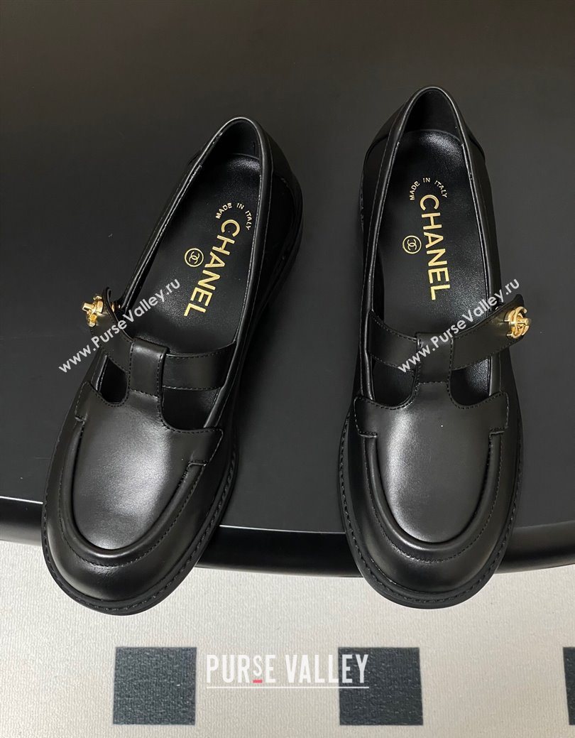 Chanel Calfskin Leather T Loafers Black 2025 G46799 (MD-251031133)