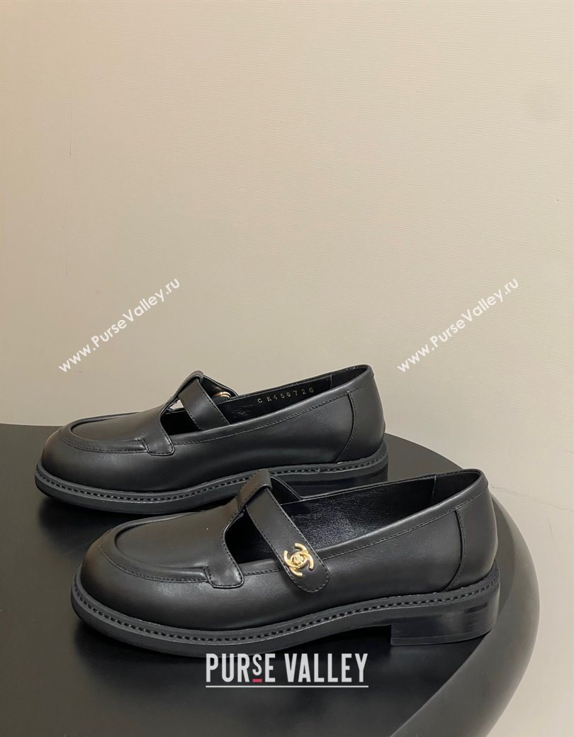 Chanel Calfskin Leather T Loafers Black 2025 G46799 (MD-251031133)