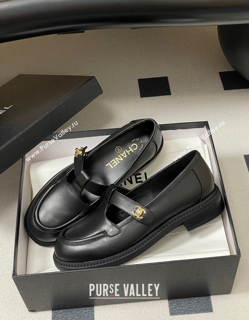 Chanel Calfskin Leather T Loafers Black 2025 G46799 (MD-251031133)