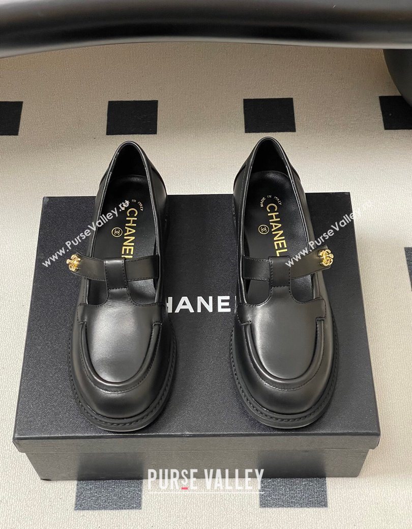 Chanel Calfskin Leather T Loafers Black 2025 G46799 (MD-251031133)