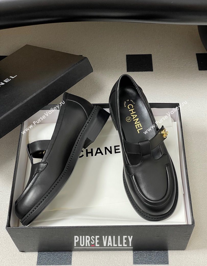 Chanel Calfskin Leather T Loafers Black 2025 G46799 (MD-251031133)