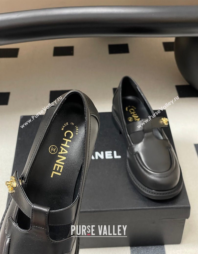 Chanel Calfskin Leather T Loafers Black 2025 G46799 (MD-251031133)