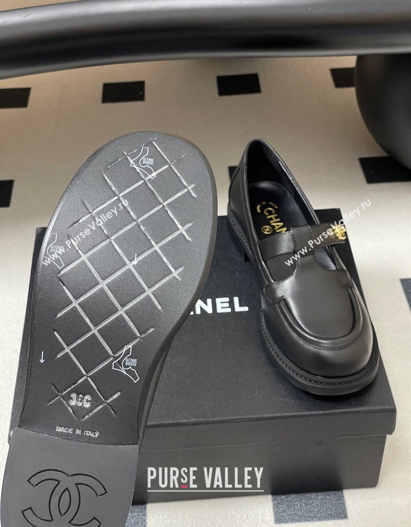 Chanel Calfskin Leather T Loafers Black 2025 G46799 (MD-251031133)