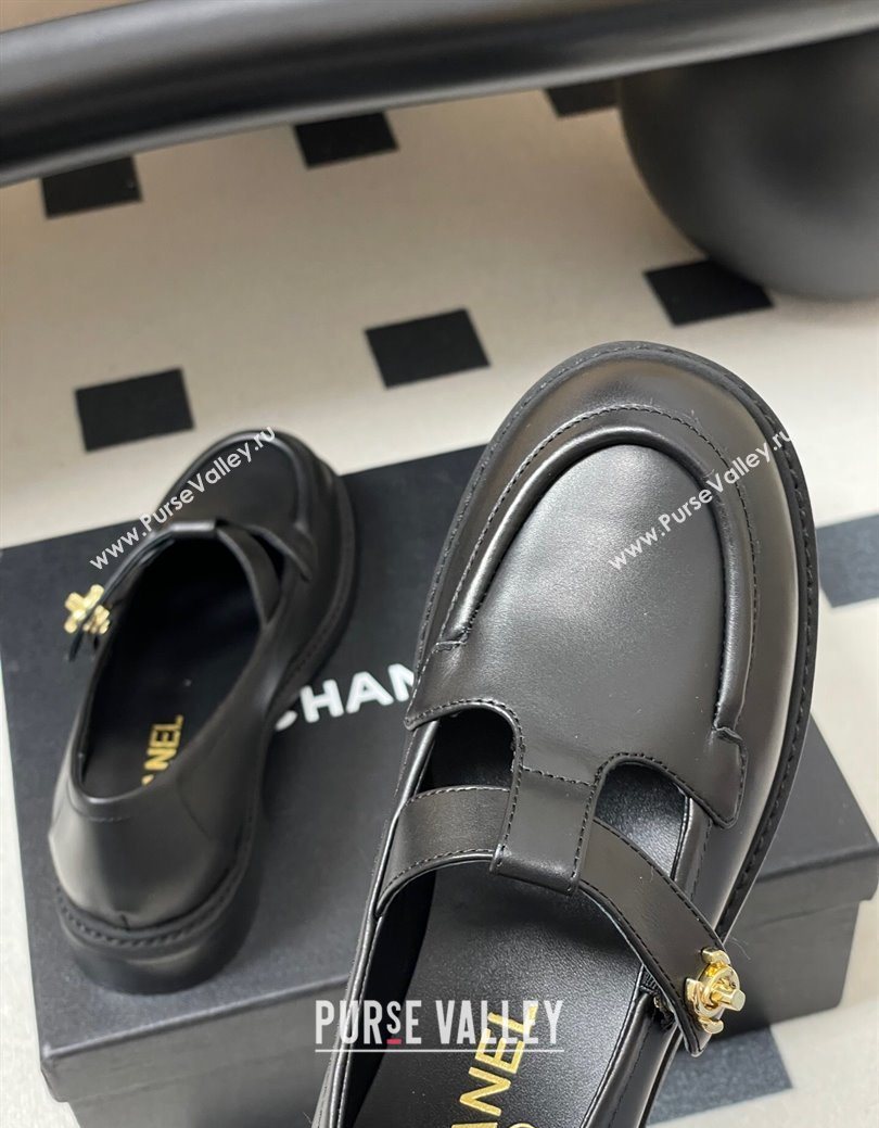 Chanel Calfskin Leather T Loafers Black 2025 G46799 (MD-251031133)