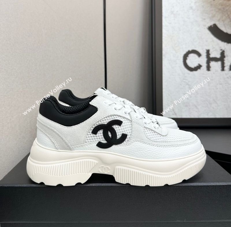 Chanel Calfskin Leather, Suede and Mesh Platform Sneakers White12 2025 CH110102 (MD-251101012)