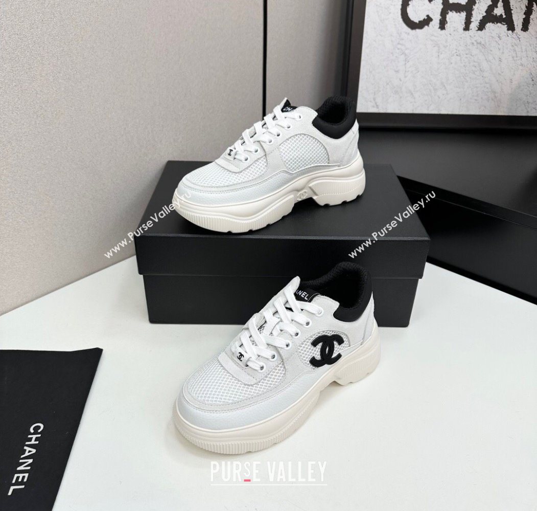 Chanel Calfskin Leather, Suede and Mesh Platform Sneakers White12 2025 CH110102 (MD-251101012)