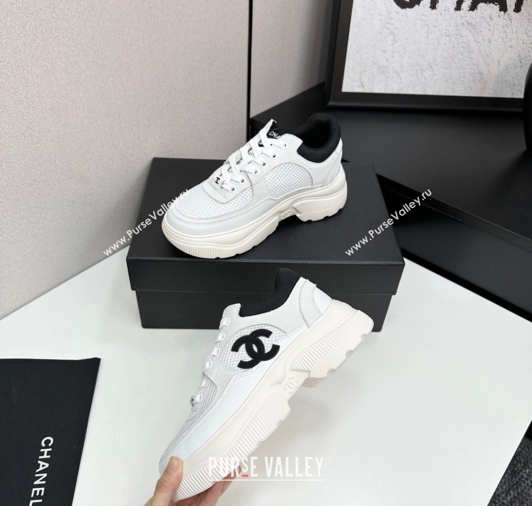 Chanel Calfskin Leather, Suede and Mesh Platform Sneakers White12 2025 CH110102 (MD-251101012)