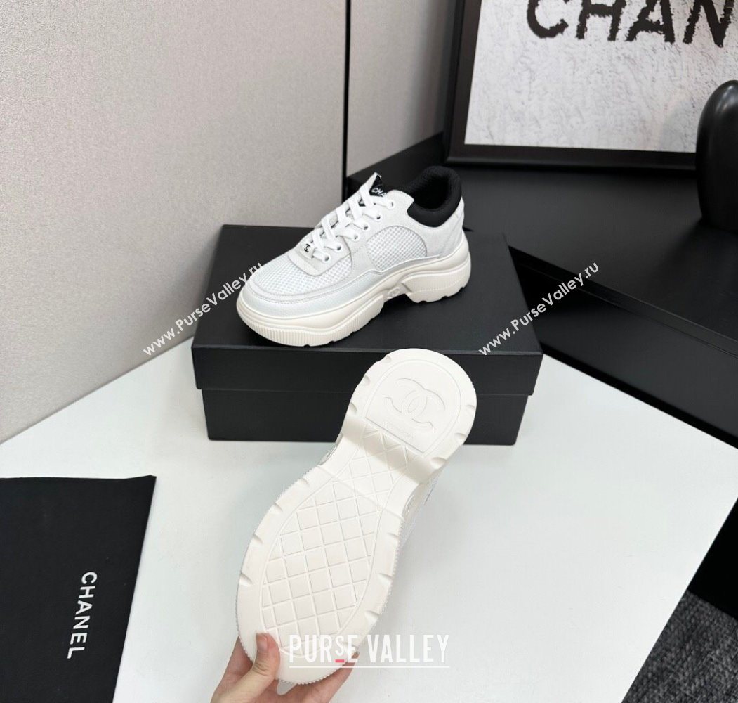 Chanel Calfskin Leather, Suede and Mesh Platform Sneakers White12 2025 CH110102 (MD-251101012)