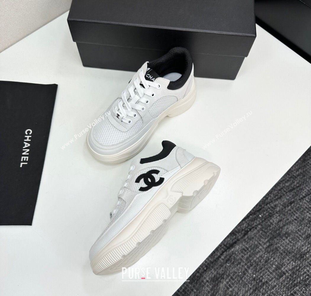 Chanel Calfskin Leather, Suede and Mesh Platform Sneakers White12 2025 CH110102 (MD-251101012)