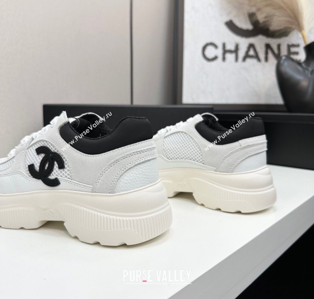 Chanel Calfskin Leather, Suede and Mesh Platform Sneakers White12 2025 CH110102 (MD-251101012)