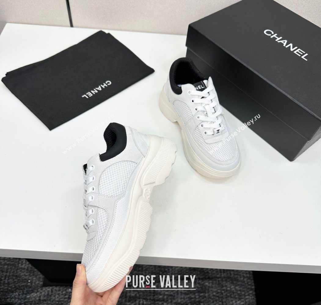 Chanel Calfskin Leather, Suede and Mesh Platform Sneakers White12 2025 CH110102 (MD-251101012)