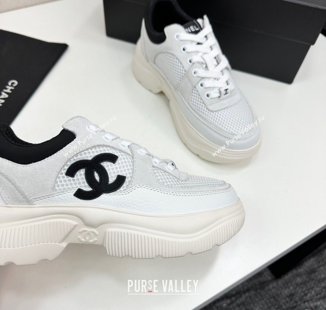 Chanel Calfskin Leather, Suede and Mesh Platform Sneakers White12 2025 CH110102 (MD-251101012)