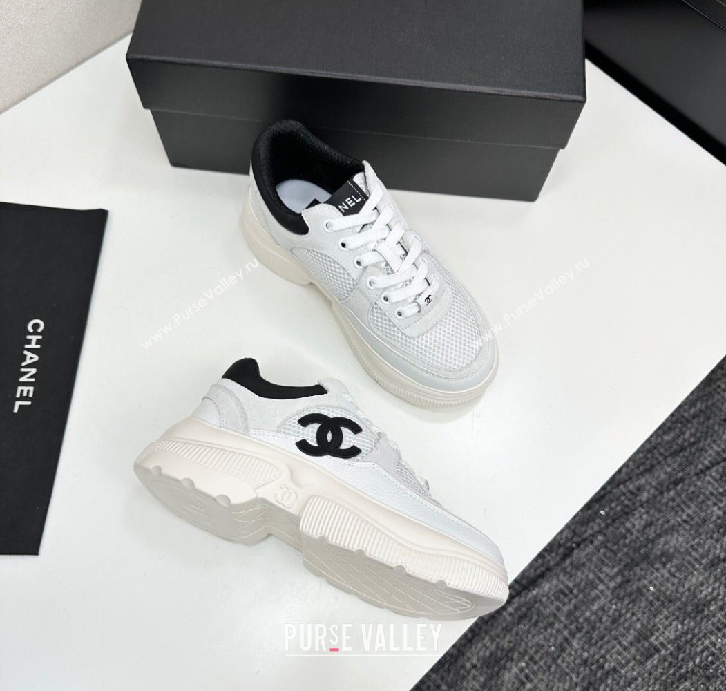 Chanel Calfskin Leather, Suede and Mesh Platform Sneakers White12 2025 CH110102 (MD-251101012)
