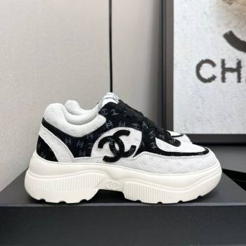 Chanel CC Allover Suede Platform Sneakers White/Black 13 2025 CH110102 (MD-251101013)