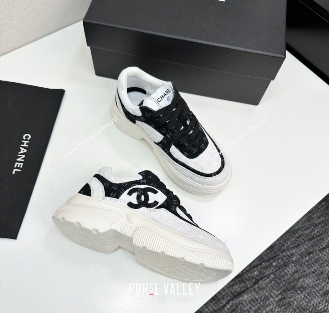 Chanel CC Allover Suede Platform Sneakers White/Black 13 2025 CH110102 (MD-251101013)