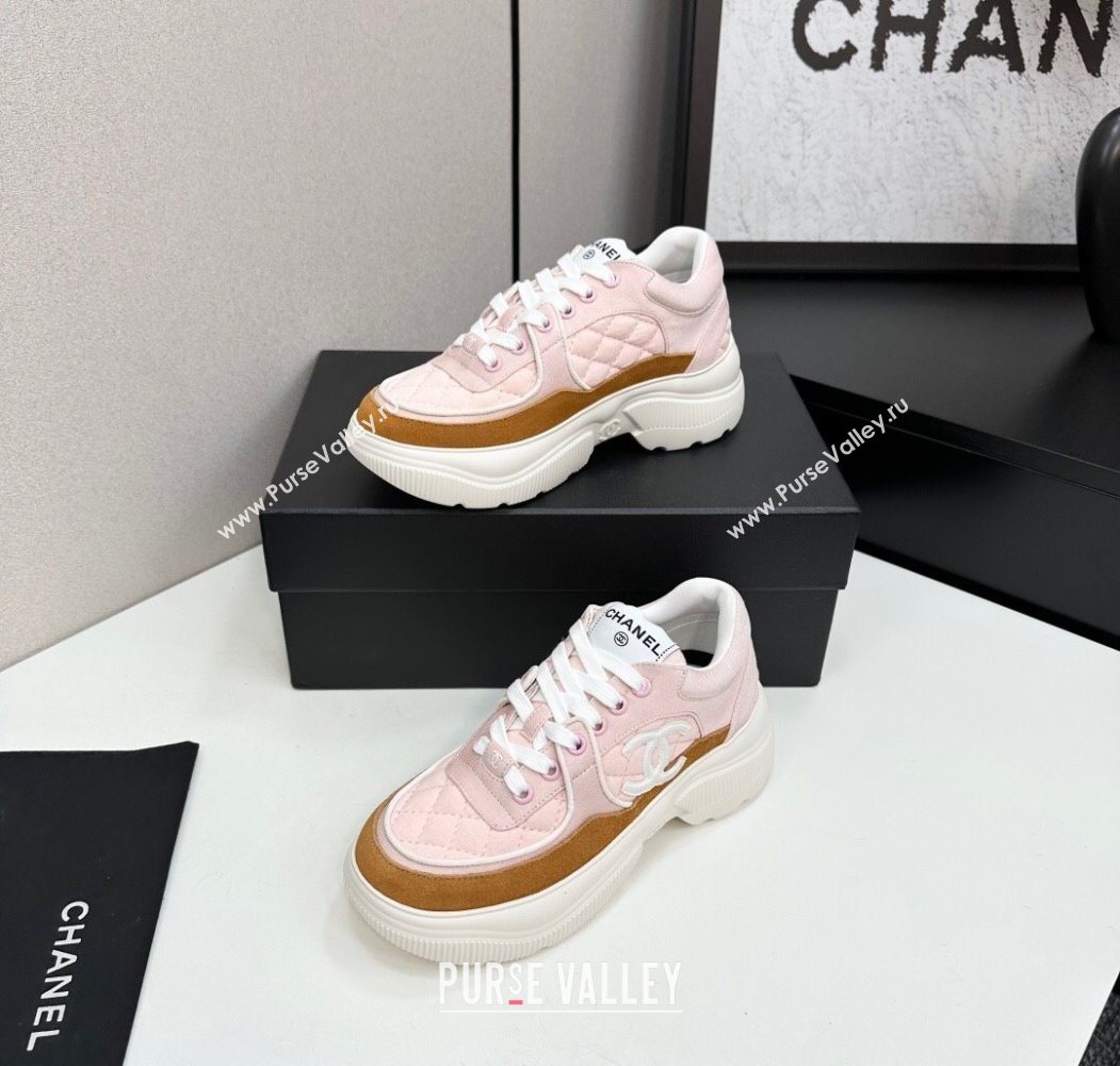Chanel Suede and Quilted Fabric Platform Sneakers Pink 14 2025 CH110102 (MD-251101014)