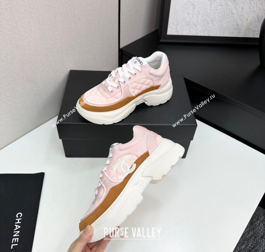 Chanel Suede and Quilted Fabric Platform Sneakers Pink 14 2025 CH110102 (MD-251101014)