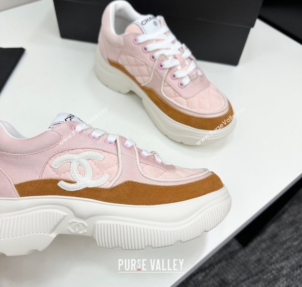 Chanel Suede and Quilted Fabric Platform Sneakers Pink 14 2025 CH110102 (MD-251101014)