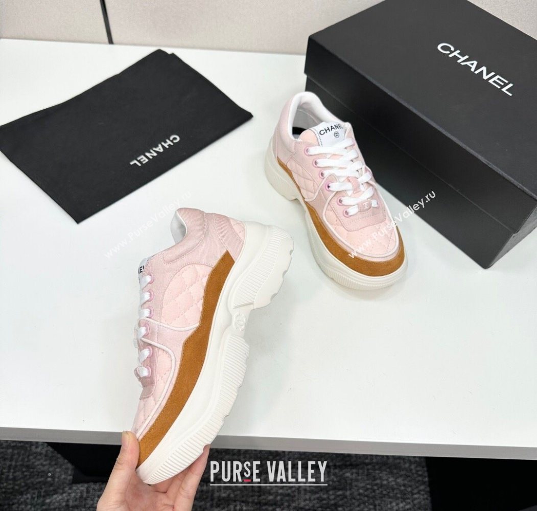 Chanel Suede and Quilted Fabric Platform Sneakers Pink 14 2025 CH110102 (MD-251101014)