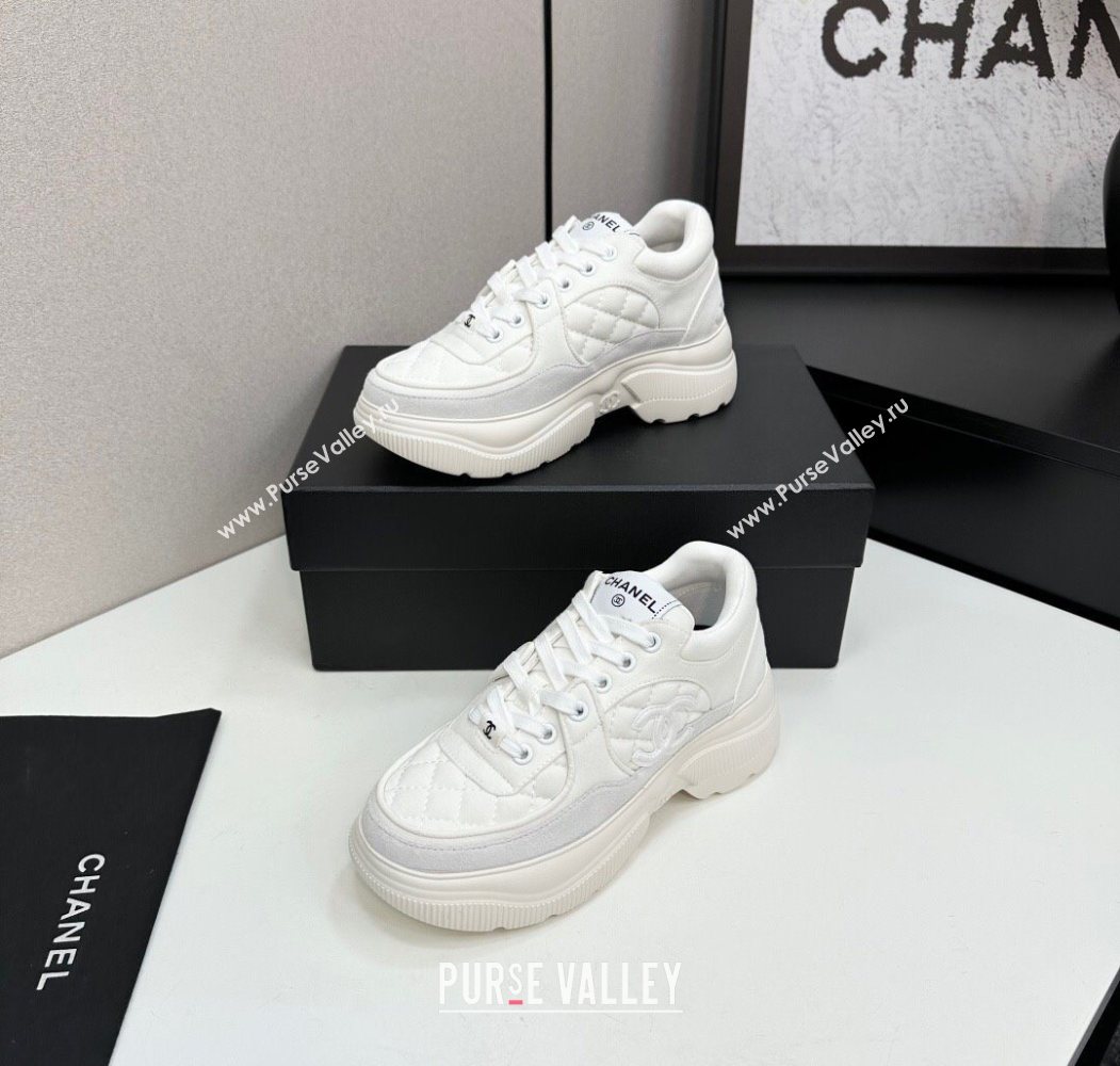 Chanel Suede and Quilted Fabric Platform Sneakers White 16 2025 CH110102 (MD-251101016)