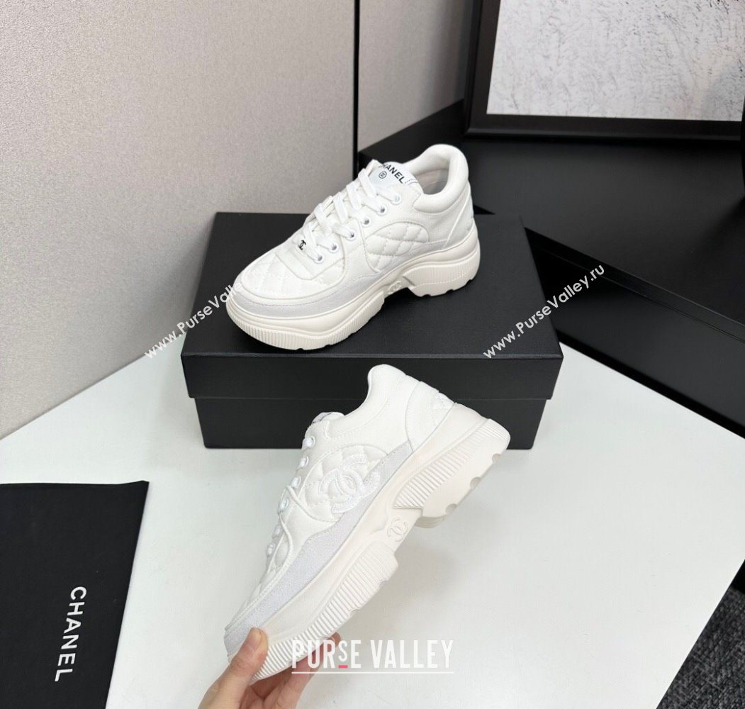 Chanel Suede and Quilted Fabric Platform Sneakers White 16 2025 CH110102 (MD-251101016)