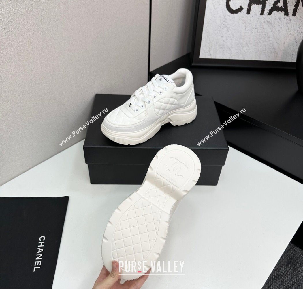 Chanel Suede and Quilted Fabric Platform Sneakers White 16 2025 CH110102 (MD-251101016)