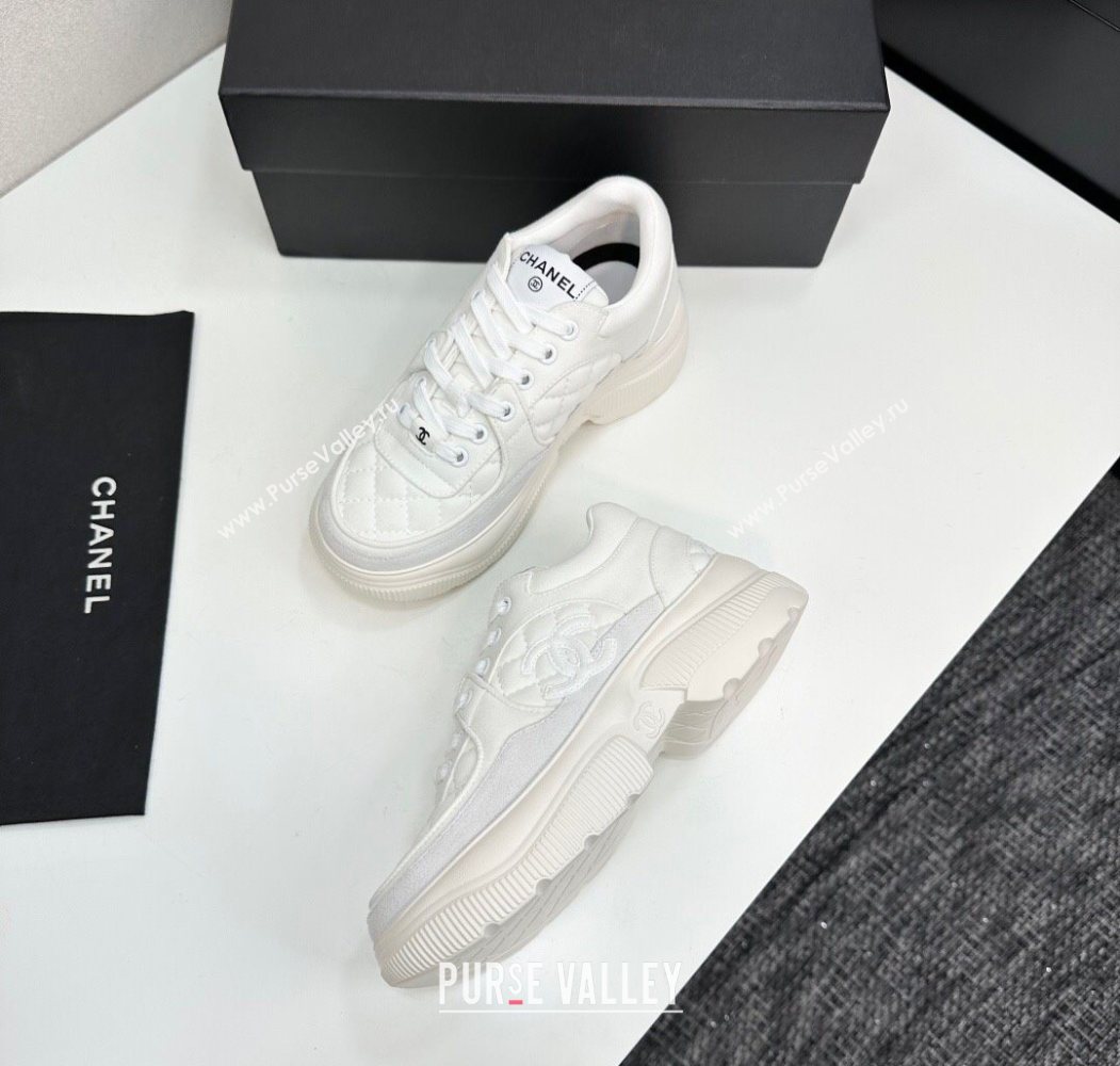 Chanel Suede and Quilted Fabric Platform Sneakers White 16 2025 CH110102 (MD-251101016)