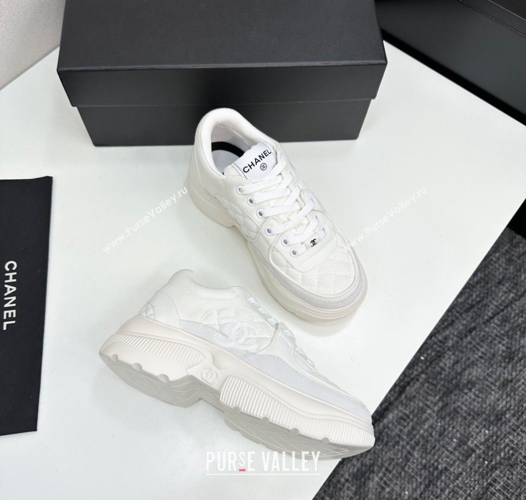 Chanel Suede and Quilted Fabric Platform Sneakers White 16 2025 CH110102 (MD-251101016)