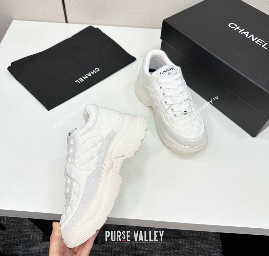 Chanel Suede and Quilted Fabric Platform Sneakers White 16 2025 CH110102 (MD-251101016)