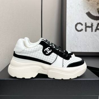 Chanel Perforated Calfskin Leather Platform Sneakers White/Black 18 2025 CH110102 (MD-251101018)