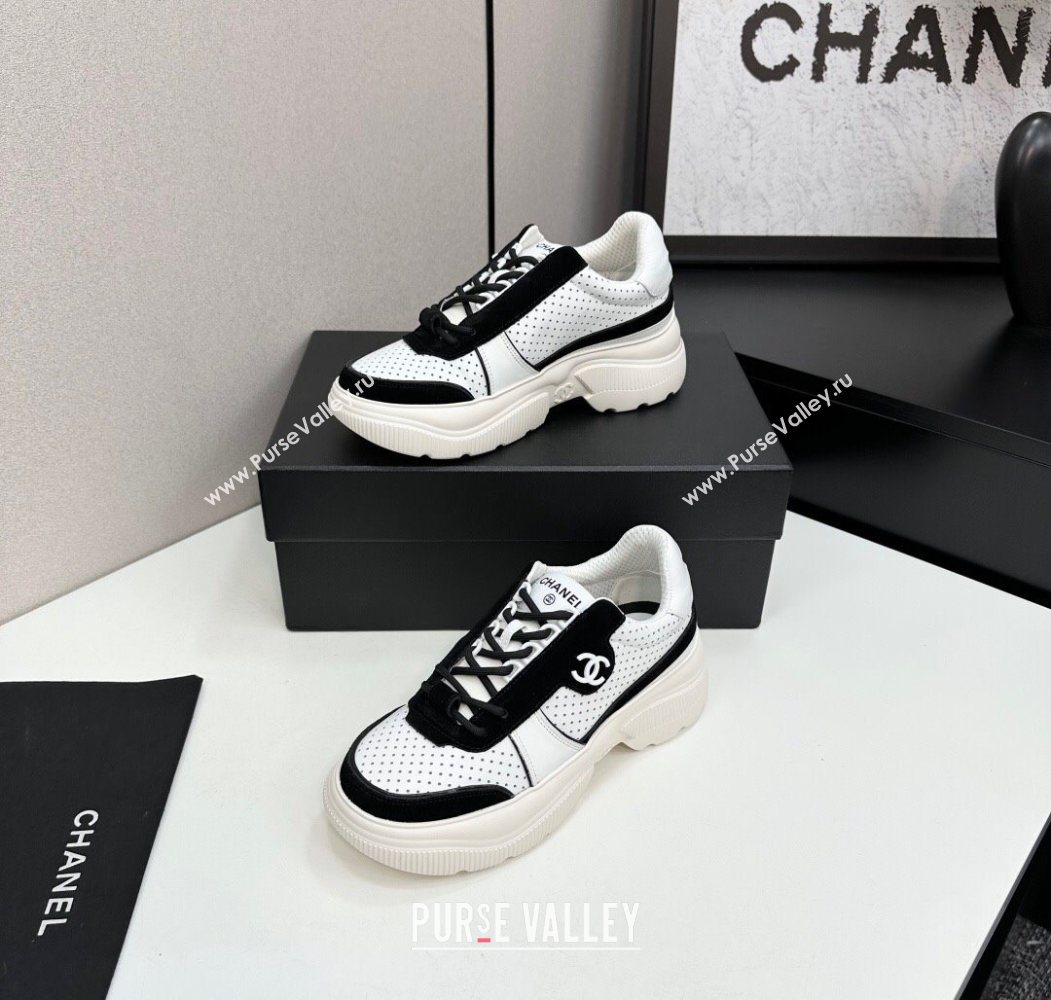 Chanel Perforated Calfskin Leather Platform Sneakers White/Black 18 2025 CH110102 (MD-251101018)