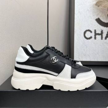 Chanel Calfskin Leather and Suede Platform Sneakers Black/White 19 2025 CH110102 (MD-251101019)