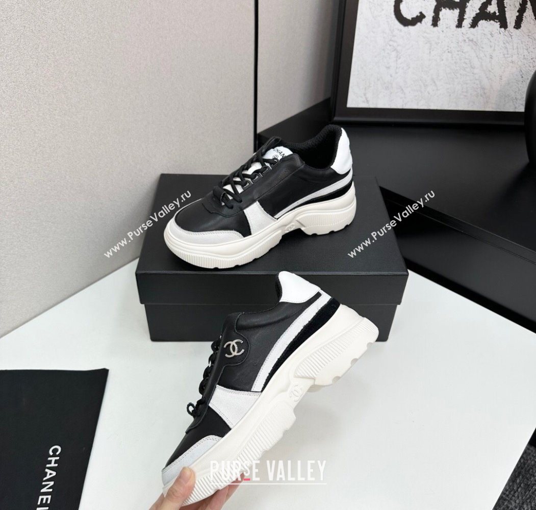 Chanel Calfskin Leather and Suede Platform Sneakers Black/White 19 2025 CH110102 (MD-251101019)