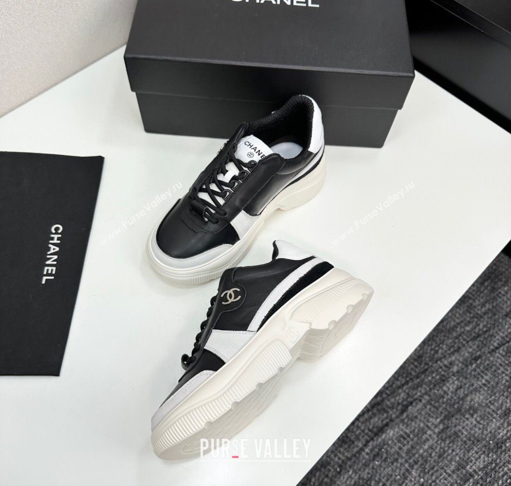 Chanel Calfskin Leather and Suede Platform Sneakers Black/White 19 2025 CH110102 (MD-251101019)