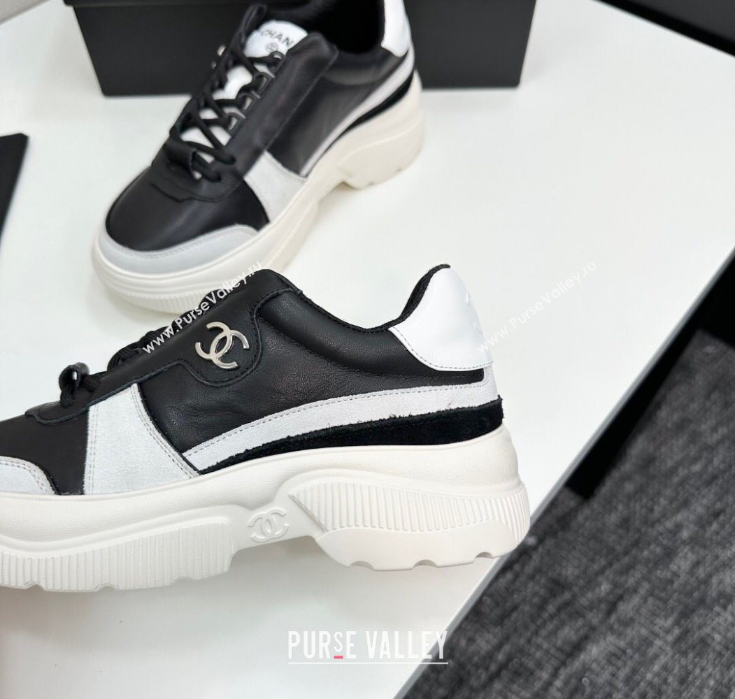 Chanel Calfskin Leather and Suede Platform Sneakers Black/White 19 2025 CH110102 (MD-251101019)